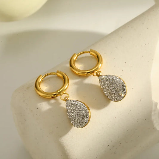 18K Gold Plated 304 Stainless Steel Vacuum Electroplating (In Furnace) Zircon Round Water Drop Heart-shaped Earrings For Women Valentine's Day