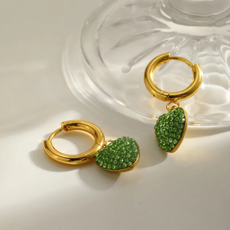 18K Gold Plated 304 Stainless Steel Vacuum Electroplating (In Furnace) Zircon Round Water Drop Heart-shaped Earrings For Women Valentine's Day