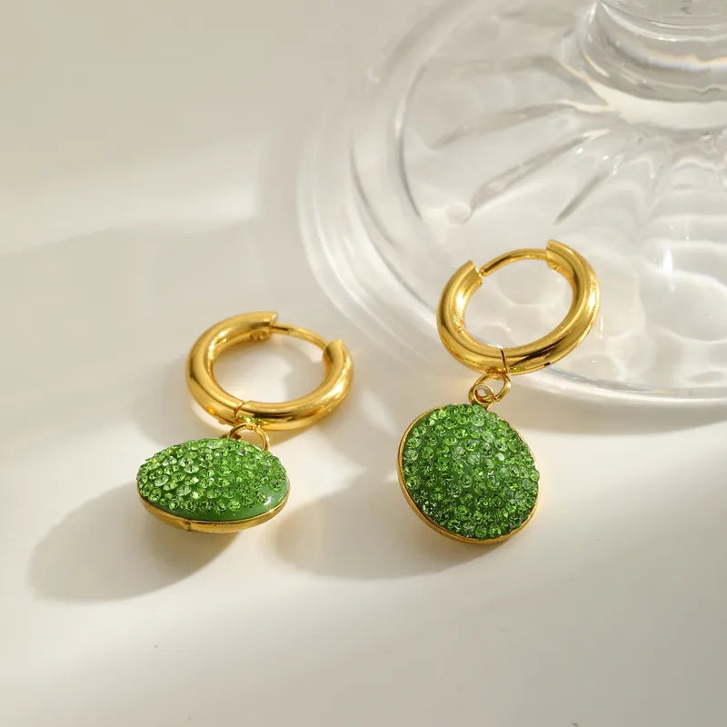 18K Gold Plated 304 Stainless Steel Vacuum Electroplating (In Furnace) Zircon Round Water Drop Heart-shaped Earrings For Women Valentine's Day