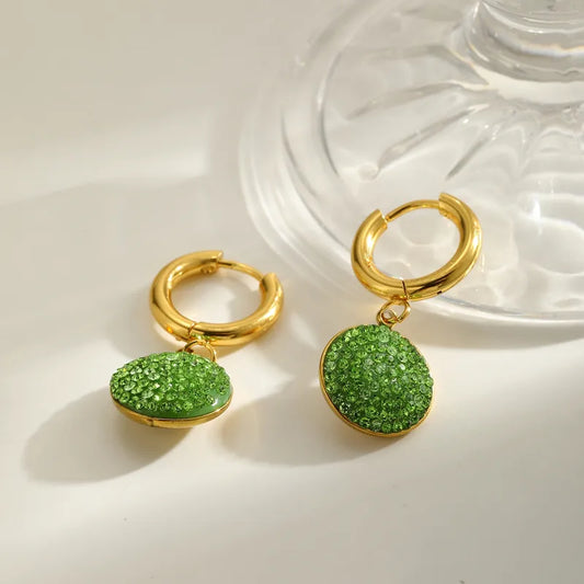 18K Gold Plated 304 Stainless Steel Vacuum Electroplating (In Furnace) Zircon Round Water Drop Heart-shaped Earrings For Women Valentine's Day