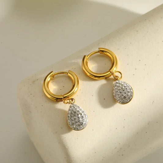 18K Gold Plated 304 Stainless Steel Vacuum Electroplating (In Furnace) Zircon Round Water Drop Heart-shaped Earrings For Women Valentine's Day