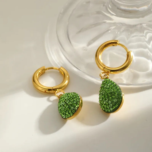 18K Gold Plated 304 Stainless Steel Vacuum Electroplating (In Furnace) Zircon Round Water Drop Heart-shaped Earrings For Women Valentine's Day