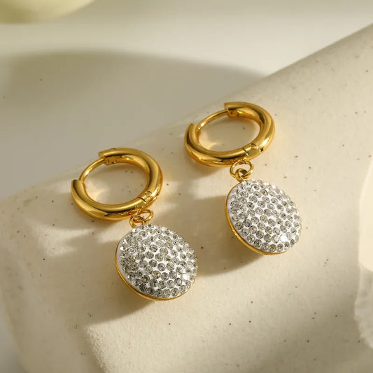 18K Gold Plated 304 Stainless Steel Vacuum Electroplating (In Furnace) Zircon Round Water Drop Heart-shaped Earrings For Women Valentine's Day