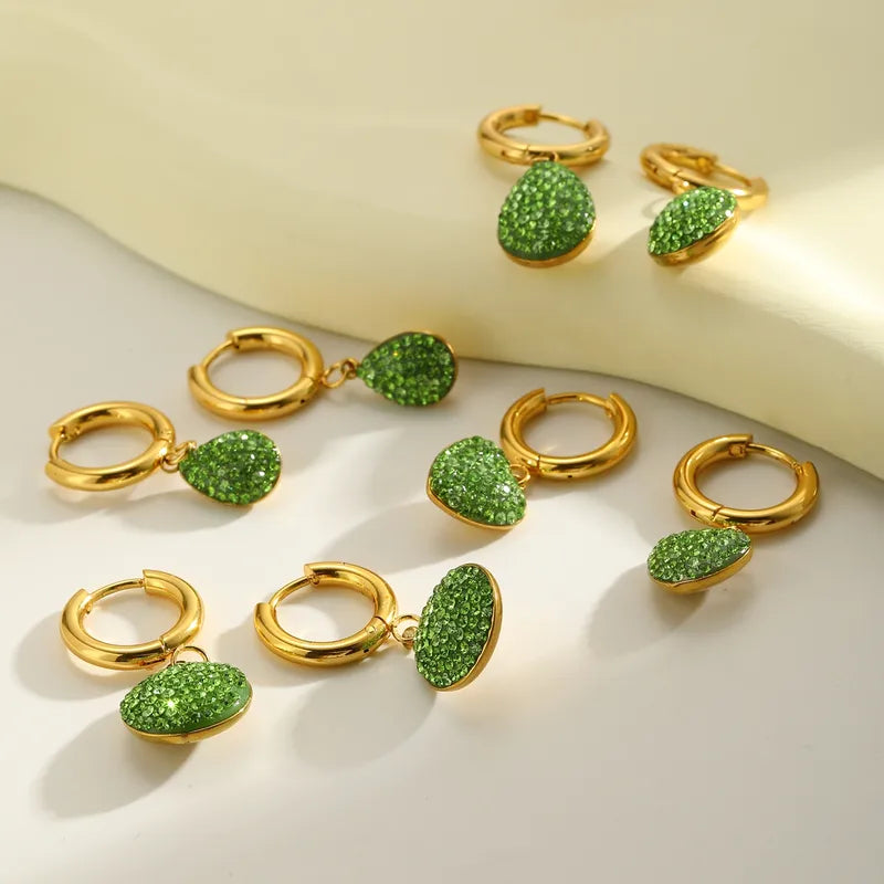 18K Gold Plated 304 Stainless Steel Vacuum Electroplating (In Furnace) Zircon Round Water Drop Heart-shaped Earrings For Women Valentine's Day