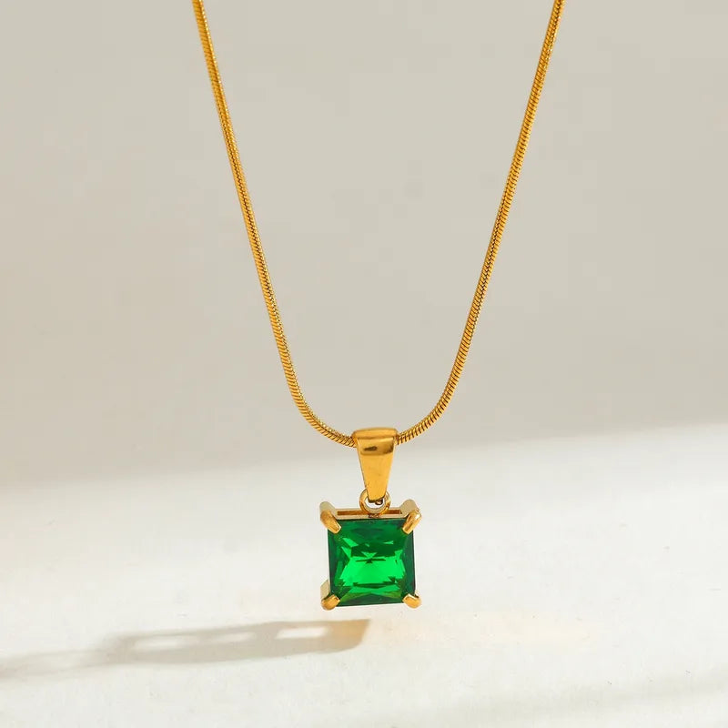 18K Gold Plated 304 Stainless Steel Vacuum Electroplating (In Furnace) Zircon Square Snake Chain Vintage Classic Electroplating Pendant Necklace For Women