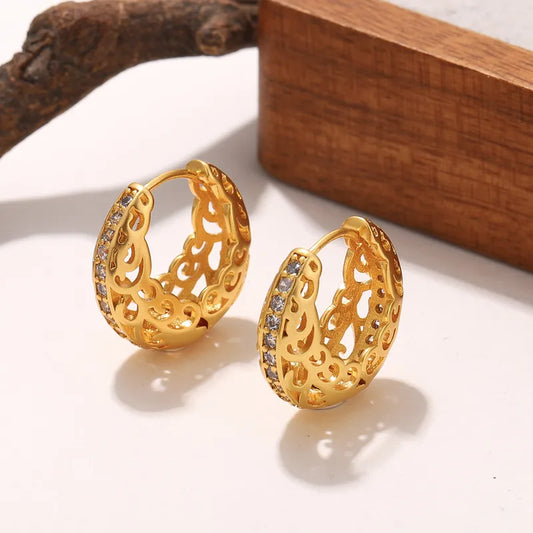 18K Gold Plated Copper Embedded Zirconia True Gold Earrings Casual Holiday Daily Shopping Geometric Pattern Women's Jewelry