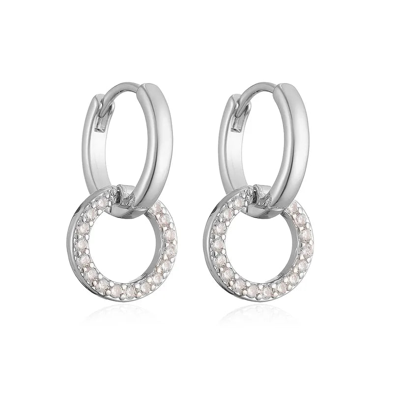 18K Gold Plated Copper Zircon Geometric Earrings For Women Vintage