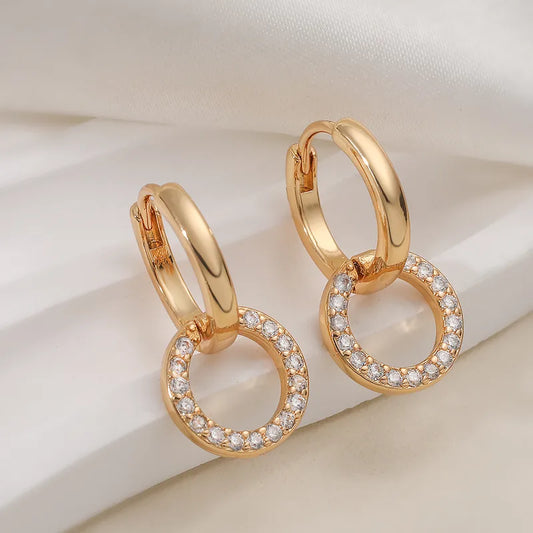 18K Gold Plated Copper Zircon Geometric Earrings For Women Vintage