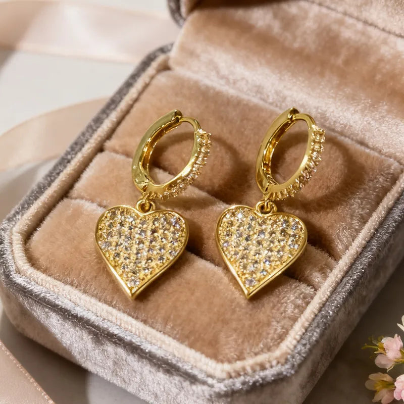 18K Gold Plated Copper Zircon Heart-shaped Elegant Cute Basic Earrings