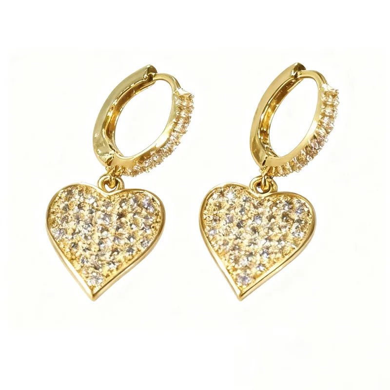 18K Gold Plated Copper Zircon Heart-shaped Elegant Cute Basic Earrings
