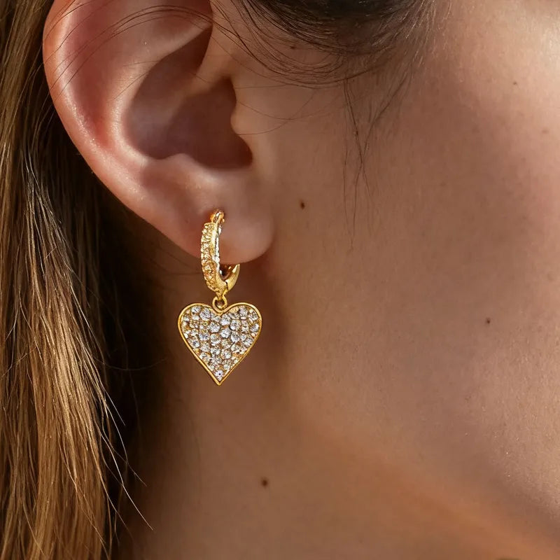 18K Gold Plated Copper Zircon Heart-shaped Elegant Cute Basic Earrings