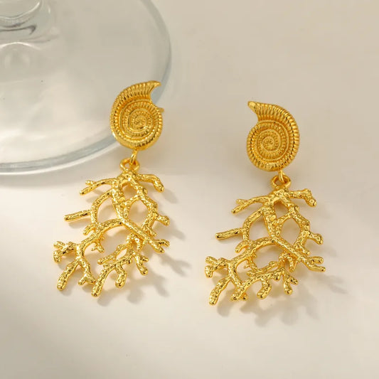 18K Gold Plated Coral Snail No Inlay Material Casual Earrings