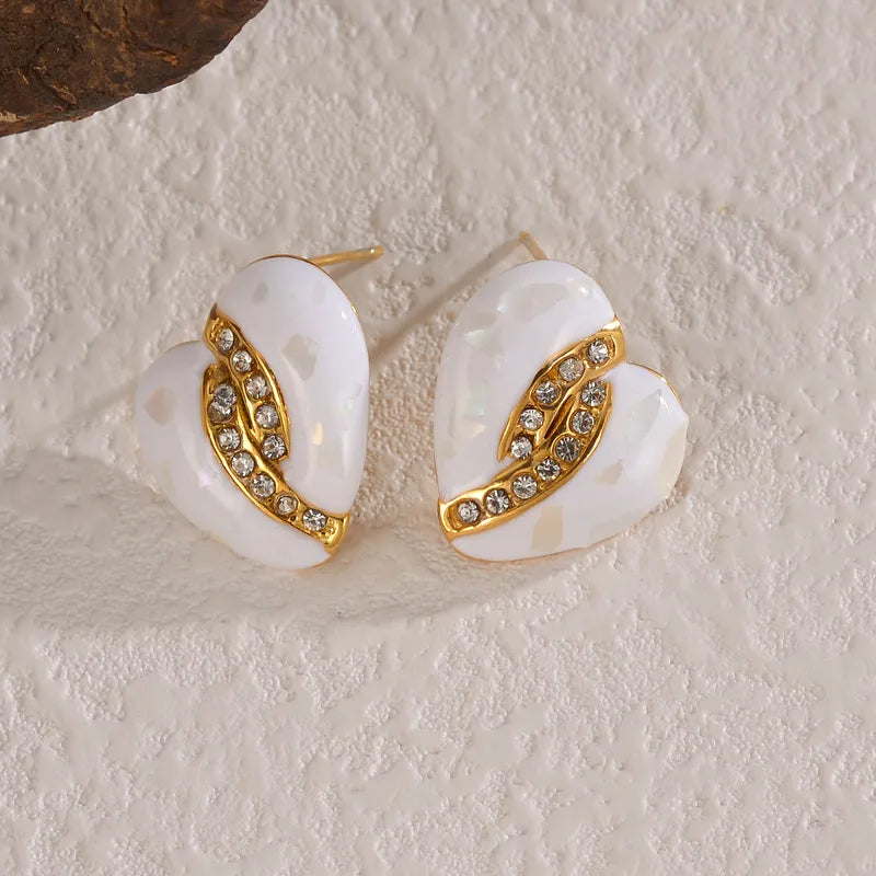 18K Gold Plated Diamond Heart-shaped Earrings Minimalist