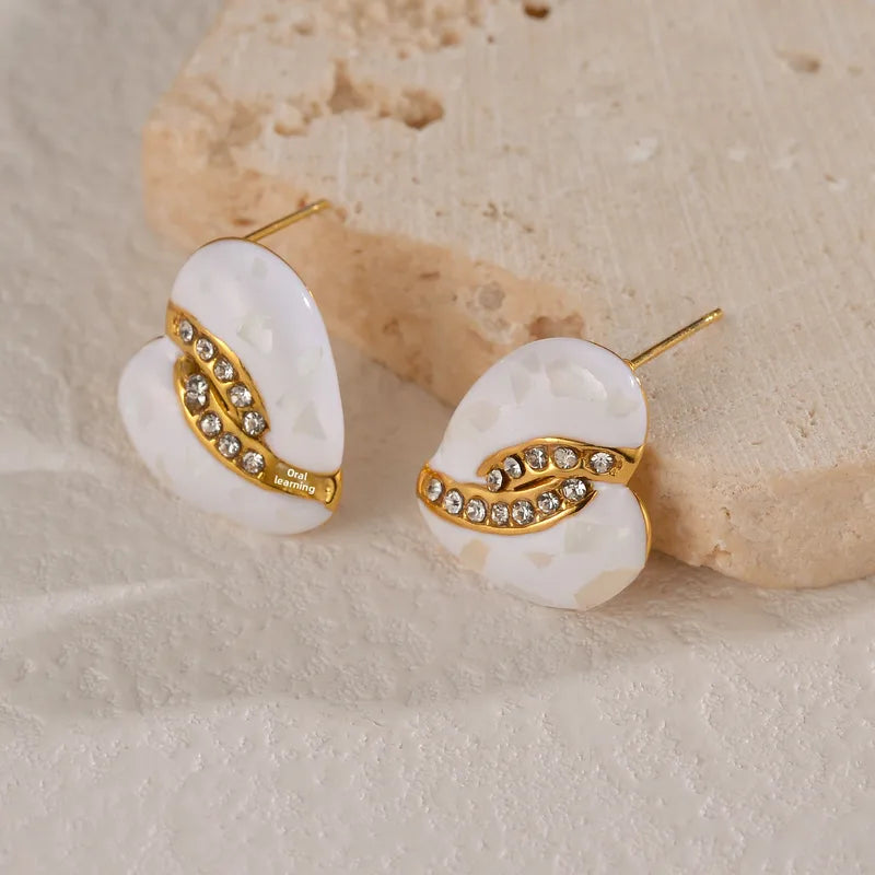 18K Gold Plated Diamond Heart-shaped Earrings Minimalist