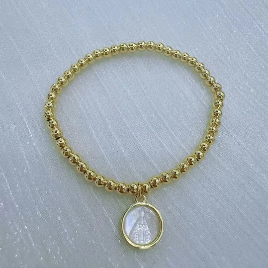 18K Gold Plated Novel Design Copper Round No Inlay Material Beaded Chain Bracelet Unisex