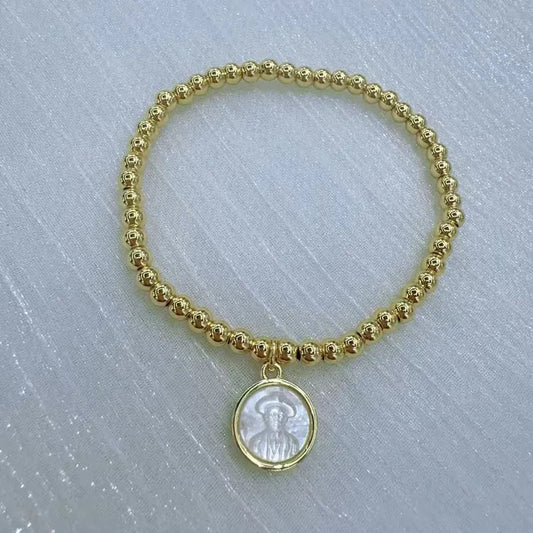 18K Gold Plated Novel Design Copper Round No Inlay Material Beaded Chain Bracelet Unisex