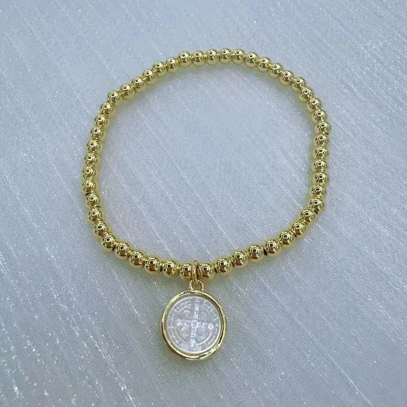 18K Gold Plated Novel Design Copper Round No Inlay Material Beaded Chain Bracelet Unisex