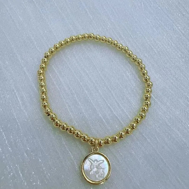 18K Gold Plated Novel Design Copper Round No Inlay Material Beaded Chain Bracelet Unisex