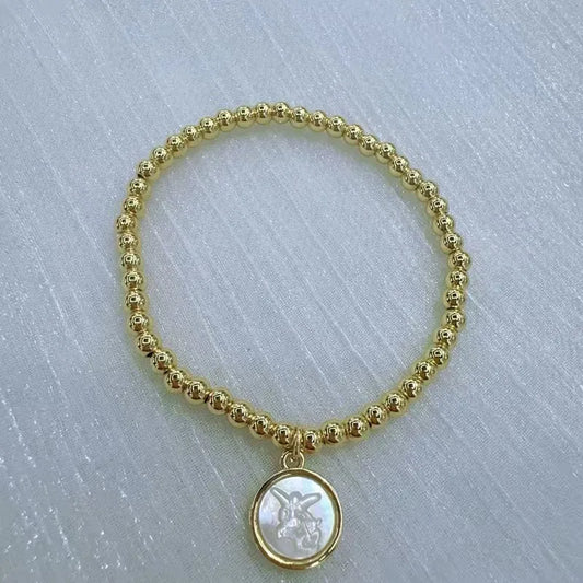 18K Gold Plated Novel Design Copper Round No Inlay Material Beaded Chain Bracelet Unisex