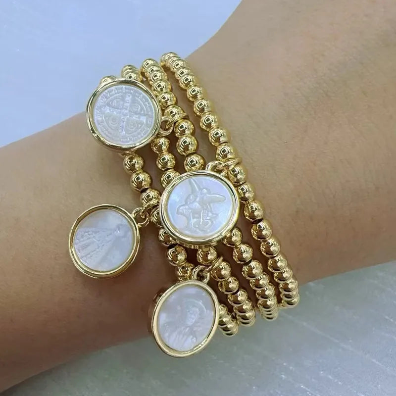 18K Gold Plated Novel Design Copper Round No Inlay Material Beaded Chain Bracelet Unisex