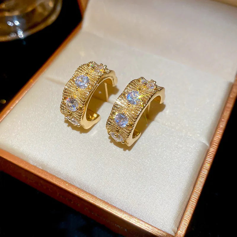 18K Gold Plated Silver Needle Zircon Pattern C-Shaped Earrings Elegant Atmosphere Luxury Sensation Ear Jewelry For Women