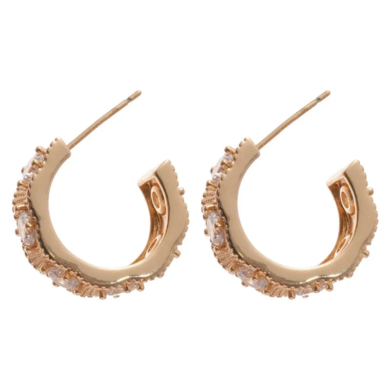 18K Gold Plated Silver Needle Zircon Pattern C-Shaped Earrings Elegant Atmosphere Luxury Sensation Ear Jewelry For Women