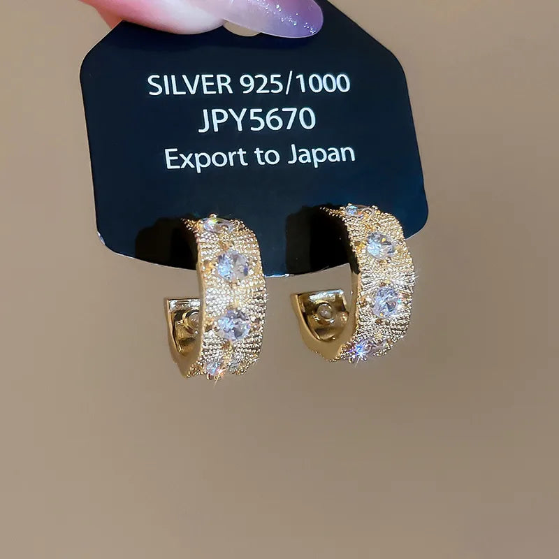 18K Gold Plated Silver Needle Zircon Pattern C-Shaped Earrings Elegant Atmosphere Luxury Sensation Ear Jewelry For Women