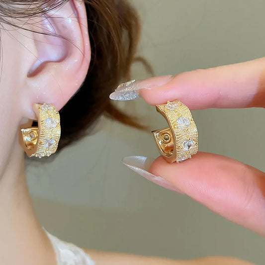 18K Gold Plated Silver Needle Zircon Pattern C-Shaped Earrings Elegant Atmosphere Luxury Sensation Ear Jewelry For Women