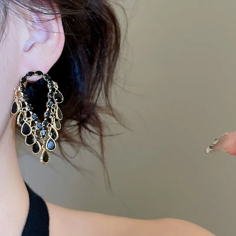 18K Gold Plated Silver Tassel Earrings With Zirconia Water Drop Pendant Lightweight Women's Jewelry Accessories