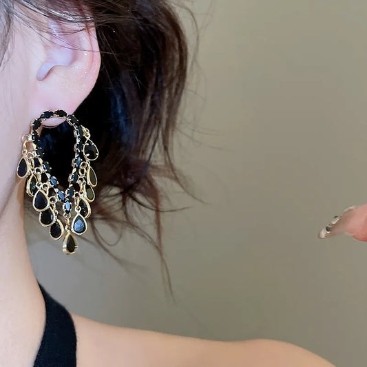 18K Gold Plated Silver Tassel Earrings With Zirconia Water Drop Pendant Lightweight Women's Jewelry Accessories