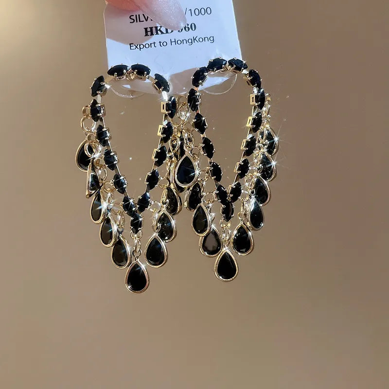 18K Gold Plated Silver Tassel Earrings With Zirconia Water Drop Pendant Lightweight Women's Jewelry Accessories