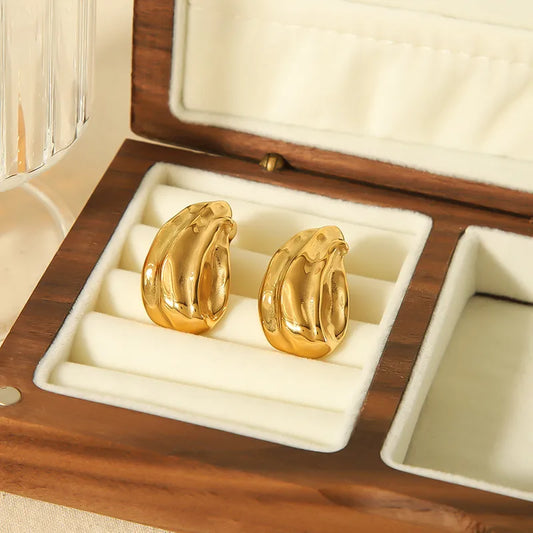 18K Gold Plated Stainless Steel Folded Uneven Line Earrings Casual Elegant Simple Design Geometric Pattern Vacuum Plating