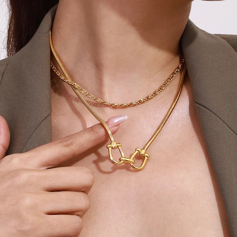 18K Gold Plated Stainless Steel Horse Hoof Clasp Necklace Elegant Casual Versatile Lobster Clasp Chain Jewelry For Women