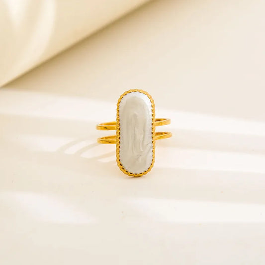 18K Gold Plated Stainless Steel Open Ring Adjustable Size Heart And Flower Pattern Rings For Women Casual Original Design Jewelry