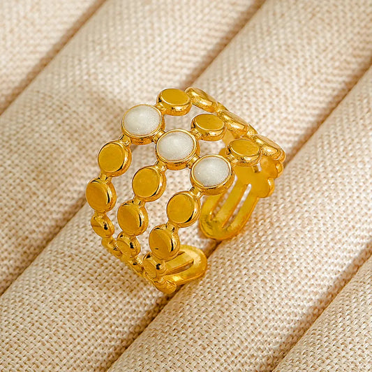 18K Gold Plated Stainless Steel Open Ring Adjustable Size Heart And Flower Pattern Rings For Women Casual Original Design Jewelry