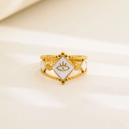 18K Gold Plated Stainless Steel Open Ring Adjustable Size Heart And Flower Pattern Rings For Women Casual Original Design Jewelry