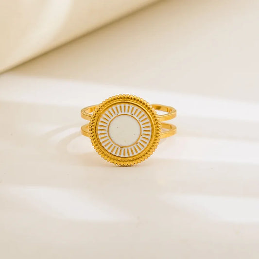 18K Gold Plated Stainless Steel Open Ring Adjustable Size Heart And Flower Pattern Rings For Women Casual Original Design Jewelry