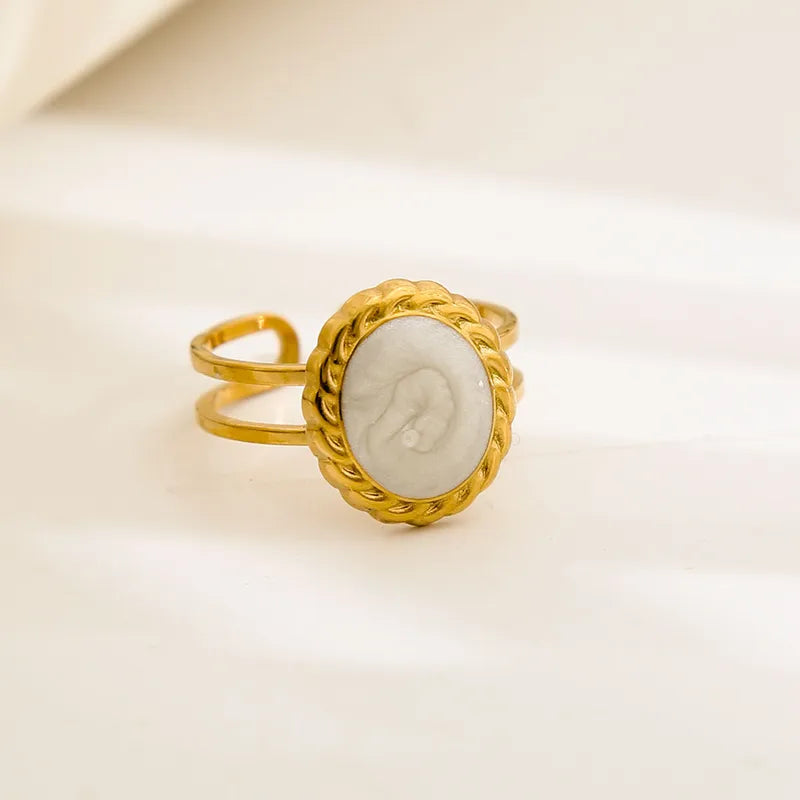 18K Gold Plated Stainless Steel Open Ring Adjustable Size Heart And Flower Pattern Rings For Women Casual Original Design Jewelry