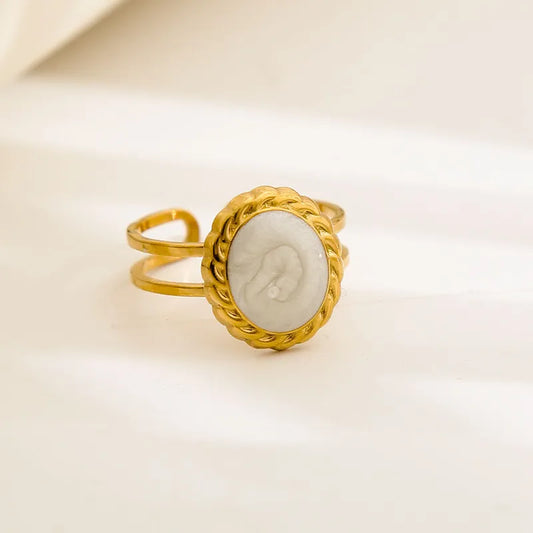 18K Gold Plated Stainless Steel Open Ring Adjustable Size Heart And Flower Pattern Rings For Women Casual Original Design Jewelry