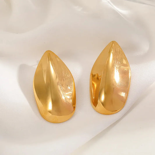 18K Gold Plated Stainless Steel Oval Shaped Irregular Earrings Casual Elegant Simple Design For Date Selfie Festival Jewelry