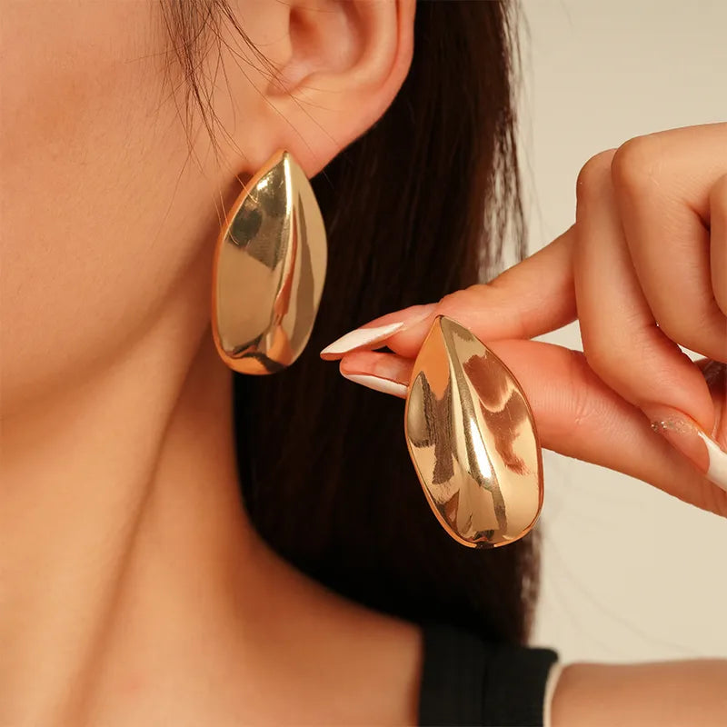 18K Gold Plated Stainless Steel Oval Shaped Irregular Earrings Casual Elegant Simple Design For Date Selfie Festival Jewelry