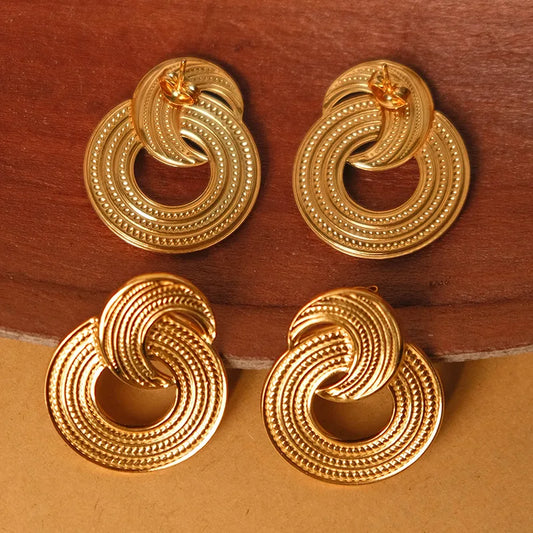 18K Gold Plated Vacuum Electroplating (In Furnace) 304 Stainless Steel Geometric Waterproof Non-Fading Simple Style Vortex Gold Hoop Earrings For Women