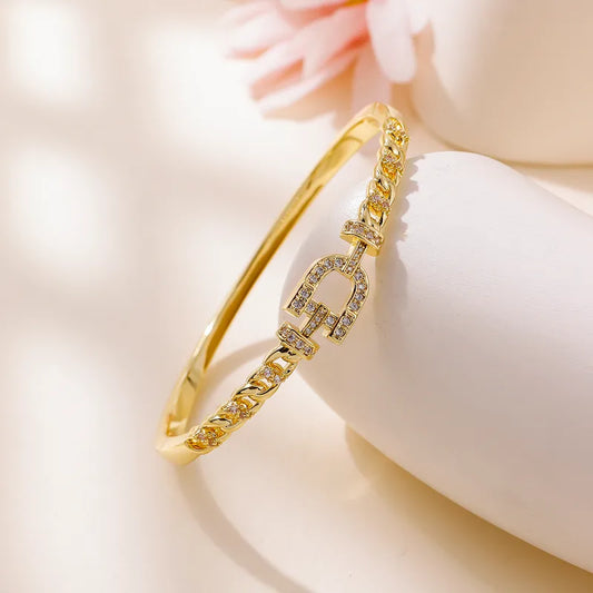 18K Real Gold Plated Zircon Horseshoe Clasp Bracelet New Vintage Niche Bracelet Light Luxury High-end Jewelry Wholesale