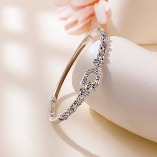 18K Real Gold Plated Zircon Horseshoe Clasp Bracelet New Vintage Niche Bracelet Light Luxury High-end Jewelry Wholesale