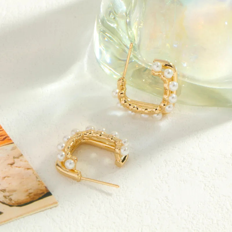 1pair Elegant Style Pearl Earrings Geometric Design Elements Personality Street Fashion Ear Accessories