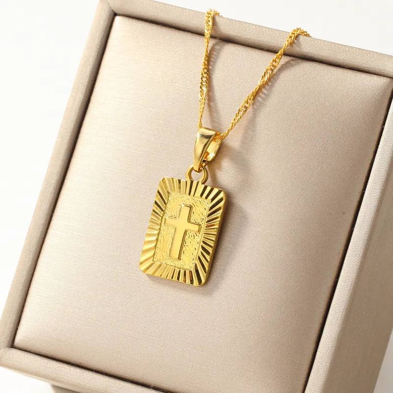 1pc Fashionable Personalized Laser Lace Square Cross Pendant Necklace, Suitable For Daily Wear, Parties, Celebrations, Holiday Gifts