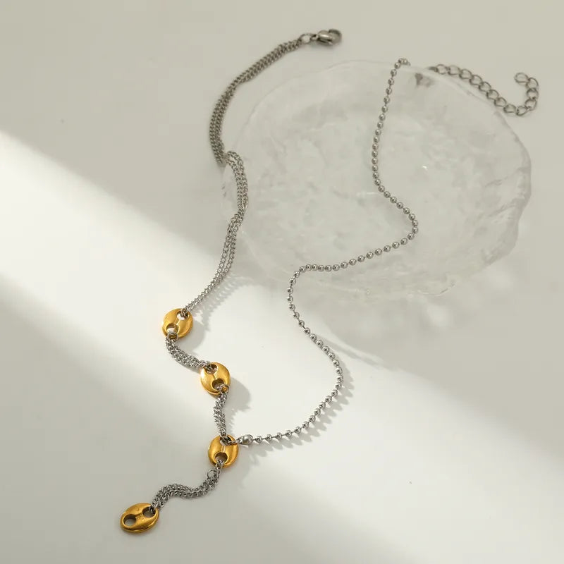 201304 Stainless Steel Round Vacuum Electroplating (In Furnace) Plated 18K Real Gold Irregular Geometric Pattern Women's Suitable Necklace