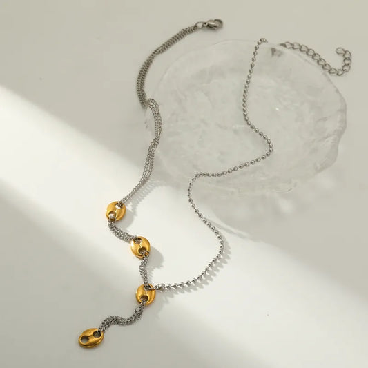 201304 Stainless Steel Round Vacuum Electroplating (In Furnace) Plated 18K Real Gold Irregular Geometric Pattern Women's Suitable Necklace