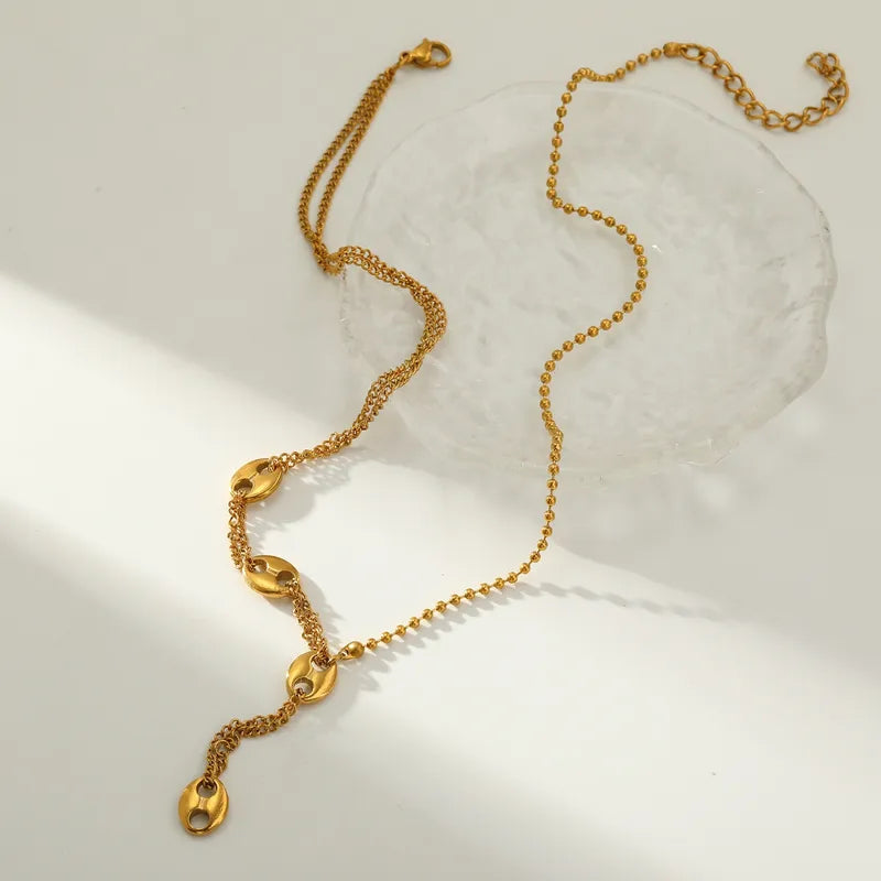 201304 Stainless Steel Round Vacuum Electroplating (In Furnace) Plated 18K Real Gold Irregular Geometric Pattern Women's Suitable Necklace