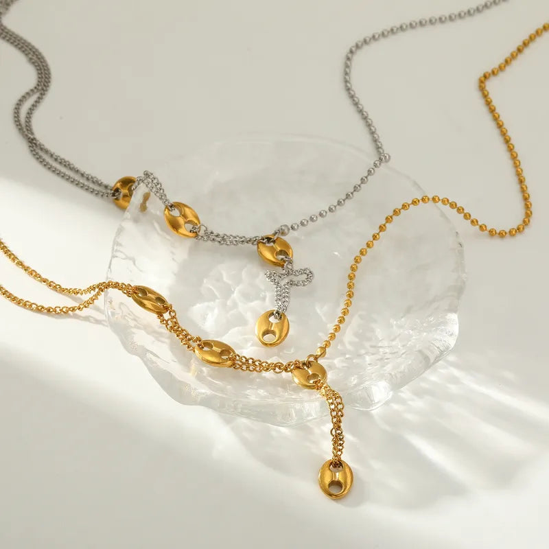 201304 Stainless Steel Round Vacuum Electroplating (In Furnace) Plated 18K Real Gold Irregular Geometric Pattern Women's Suitable Necklace